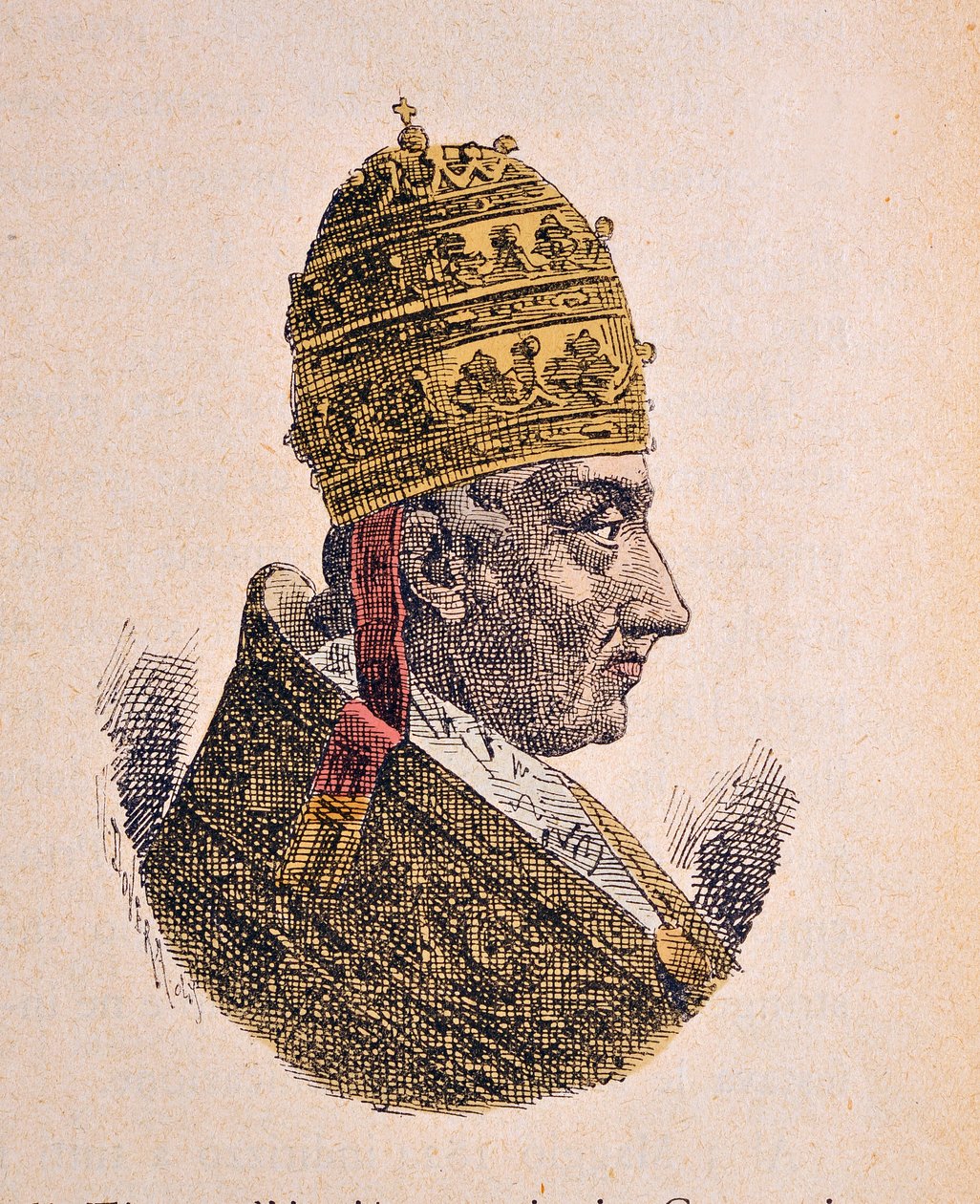 Portrett av paven Leon XII (Leo, Leone) (1823-1829), 1898 (gravering med senere fargelegging) av Italian School