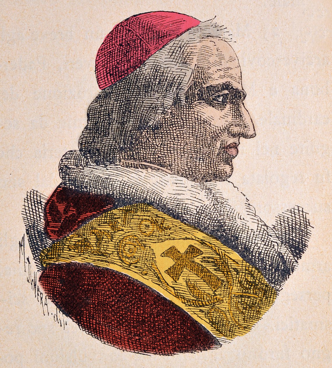 Portrett av Pave Pie (Pius eller Pio) VIII (1829-1830), 1898 (gravering med senere fargelegging) av Italian School