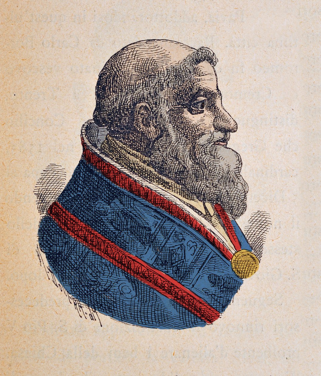Portrett av paven Sixte V eller kvint (Sixtus, Sisto eller Xystus) (1585-1590), 1898 (gravering med senere fargelegging) av Italian School
