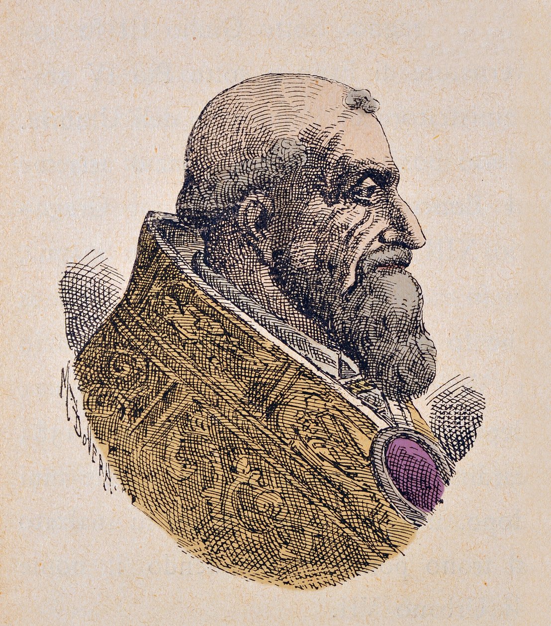 Portrett av paven Urbain VII (Urban eller Urbanus eller Urbano) (1590), 1898 (gravering med senere fargelegging) av Italian School