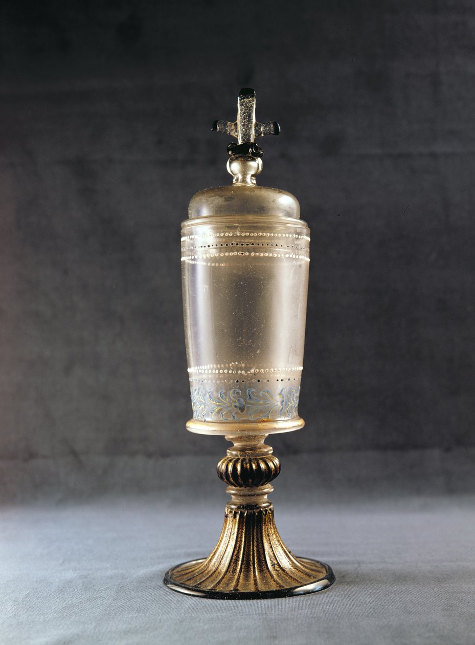 Relikvieskrin sprayet med gullemaljert dekor, venetiansk, sent på 1400-tallet eller tidlig på 1500-tallet (cristallo glass) av Italian School