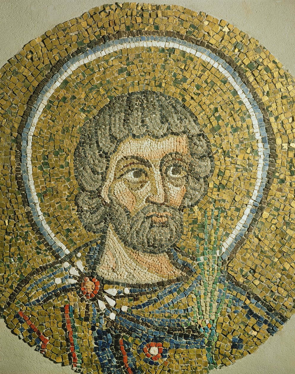 Saint Barbaziano: Fragment av en mosaikk fra Basilica Ursiana, den tidligere katedralen i Ravenna (mosaikk) av Italian School