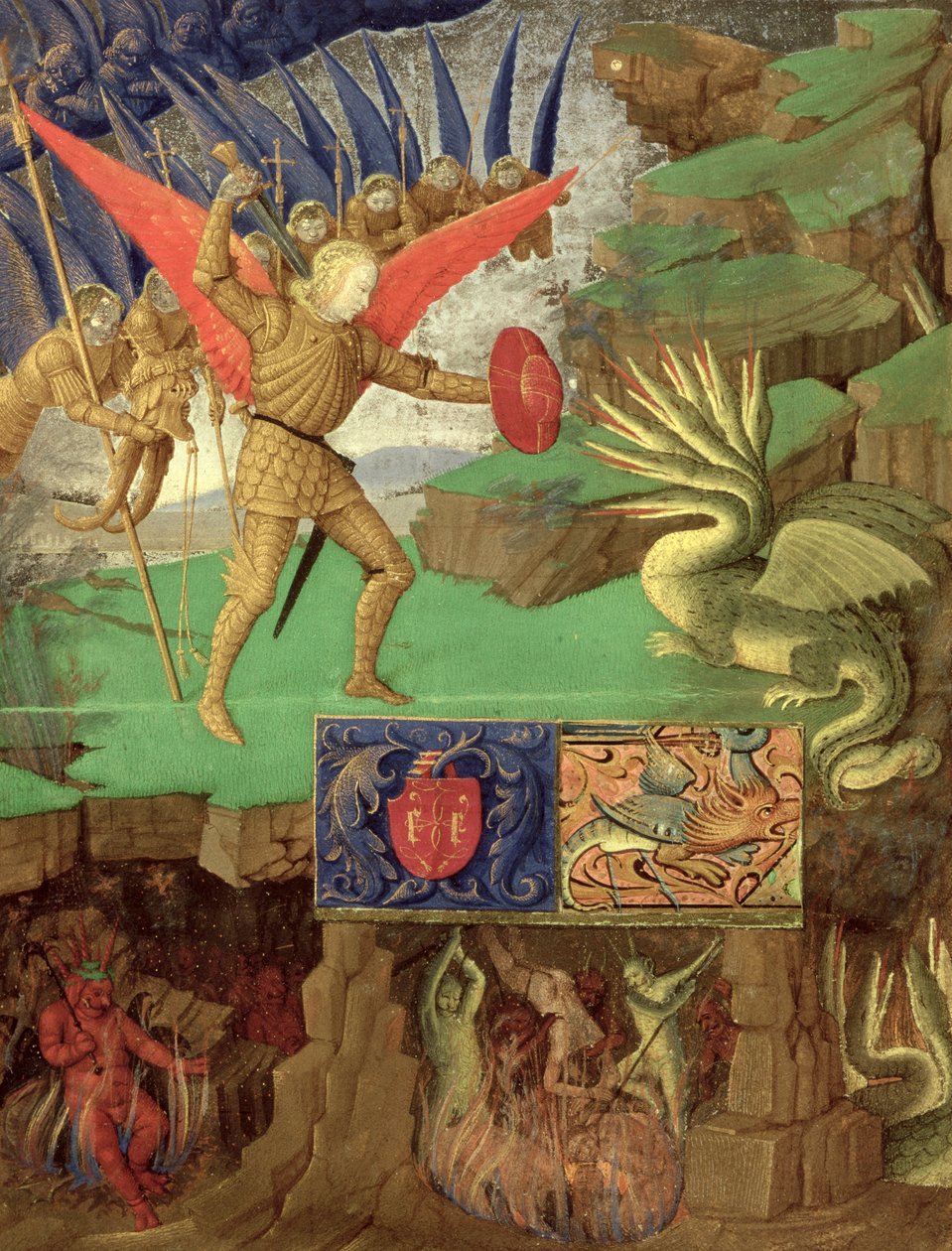 St. Michael Slaying the Dragon (tempera på panel) av Italian School