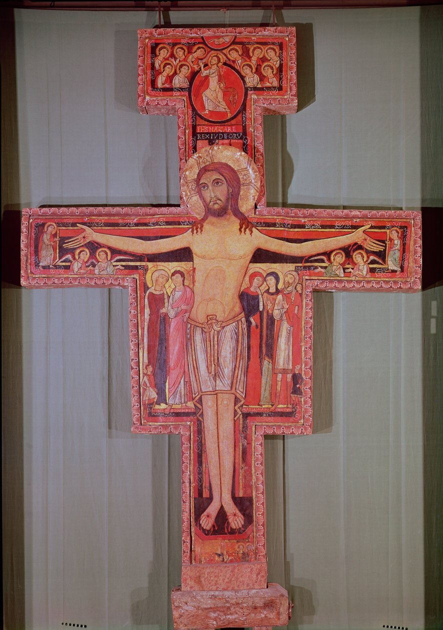 The Crucifix of St. Damian (malt tre) av Italian School