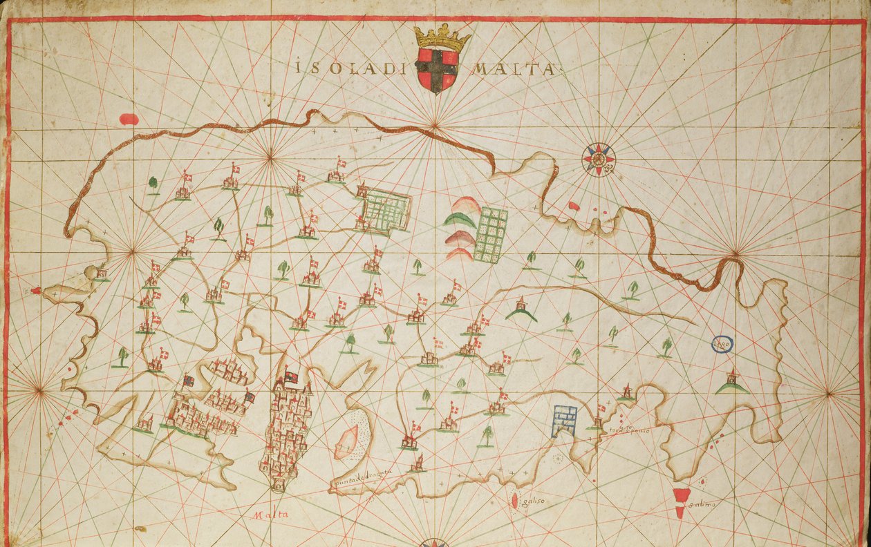 Øya Malta, fra et nautisk atlas, 1646 (blekk på vellum) (se også 330943) av Italian School