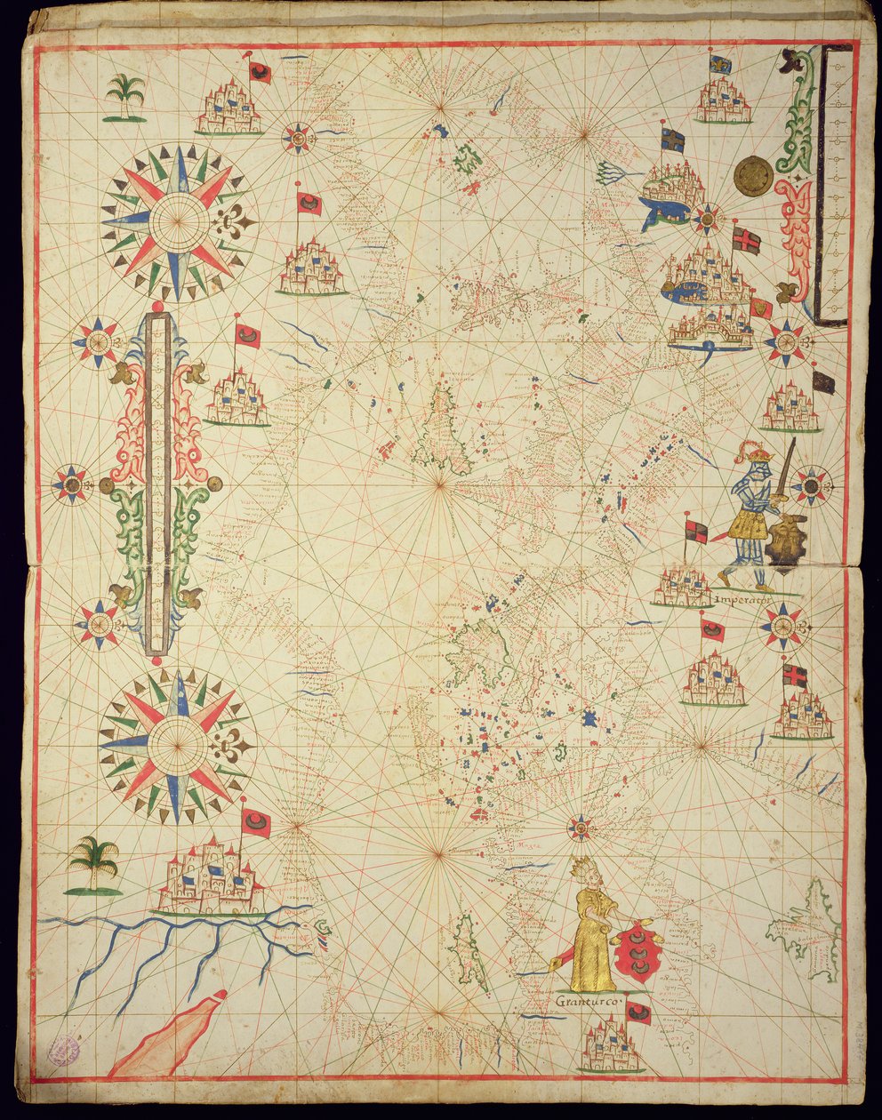 Middelhavsbassenget, fra et nautisk atlas, 1646 (blekk på vellum) (se også 330937-330938) av Italian School