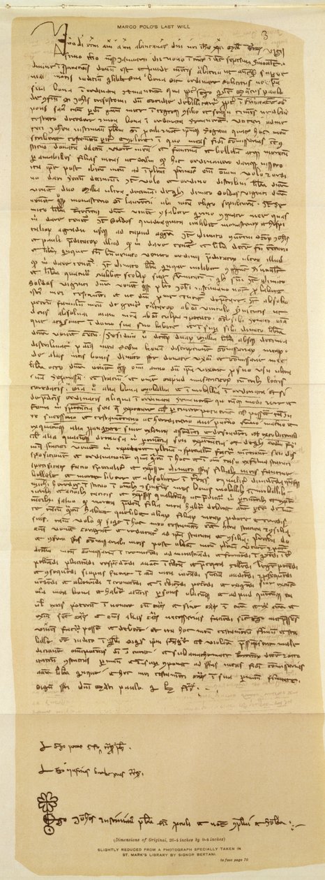 Den siste testamentet til Marco Polo, skrevet i 1324 av Italian School