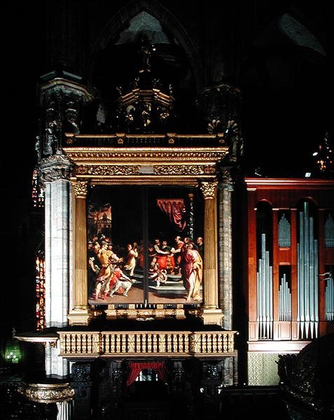 Utsikt over orgelet (1559-1602) laget av Giuseppe Meda (fl.1551 d.1599) Ambrogio Giovanni Figino (1548-1608) og Camillo Procaccini (1555-1629) av Italian School
