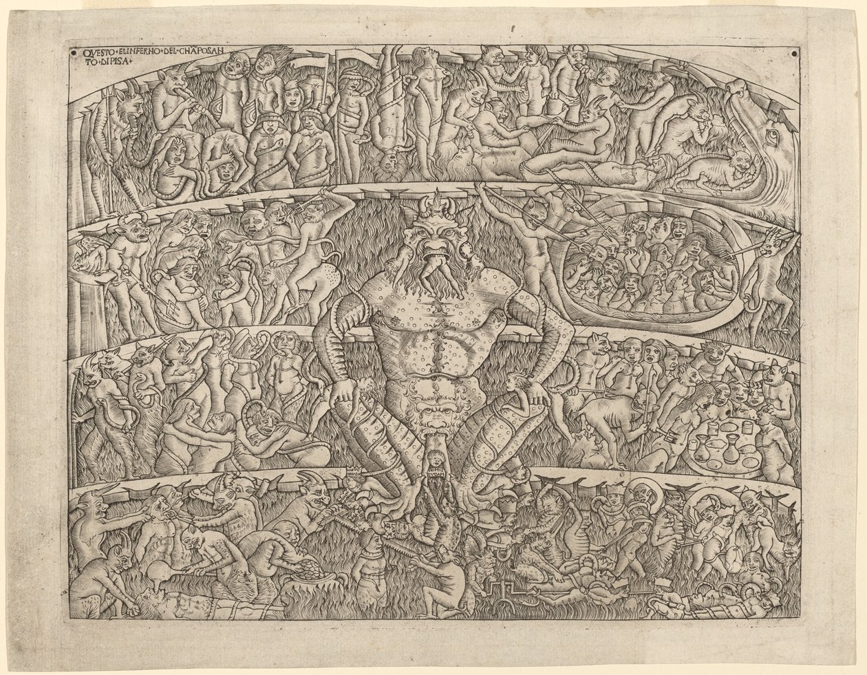 Infernoet, etter fresken i Camposanto i Pisa av Italian 15th Century