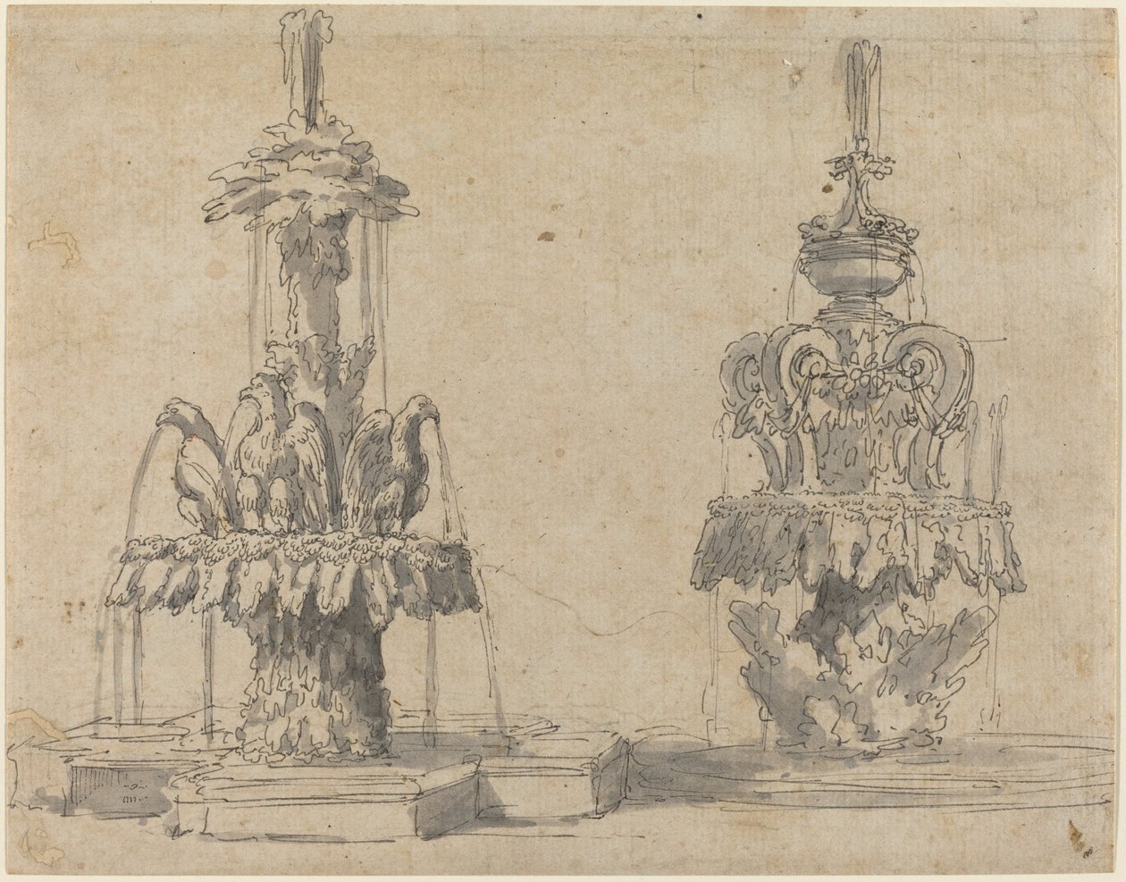 To fontener av Italian 17th Century