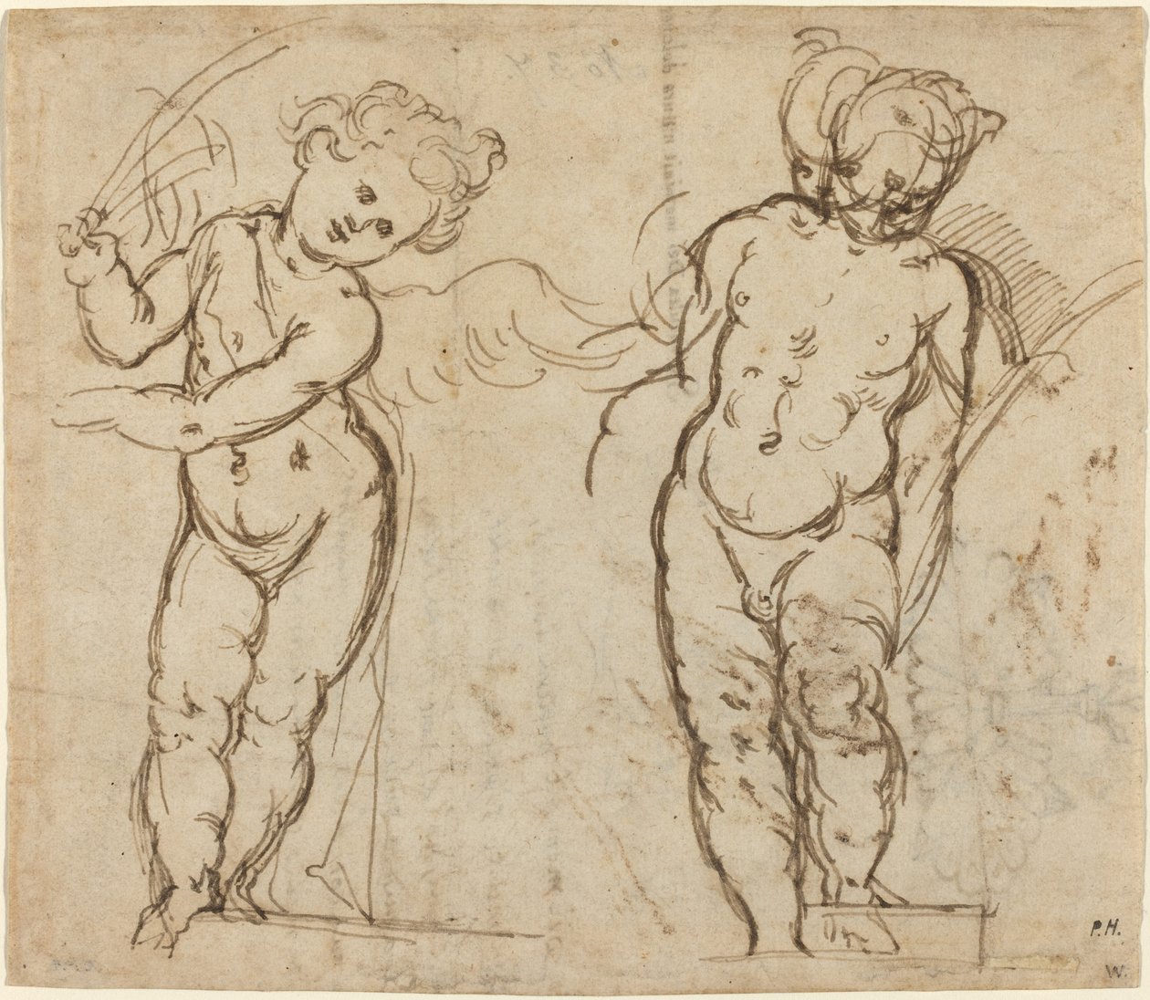 To stående Putti [recto] av Italian 17th Century