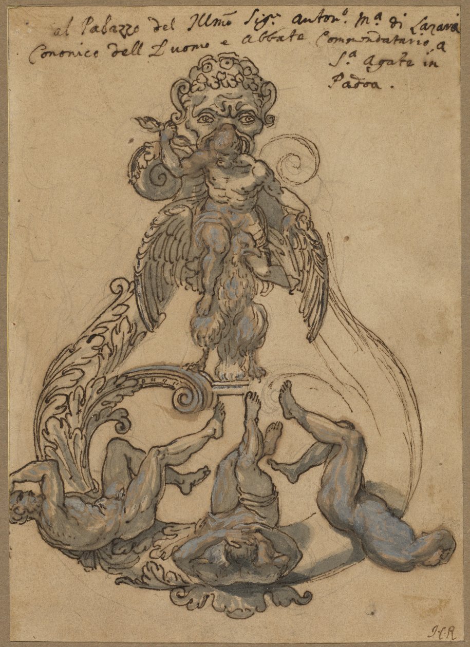Dørbanker med Zeus Vanguishing Giants av Italian 17th Century or Italian 18th Century