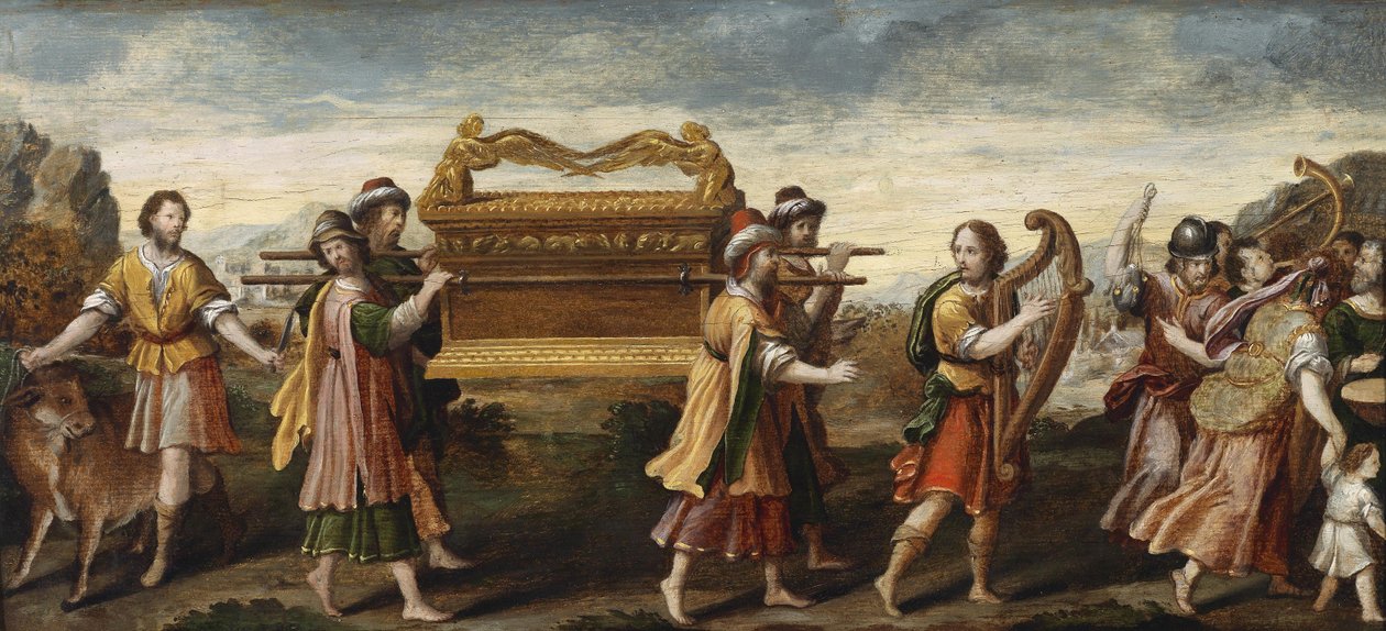 Kong David bærer paktens ark inn i Jerusalem, tidlig på 1500-tallet. av Italian Master