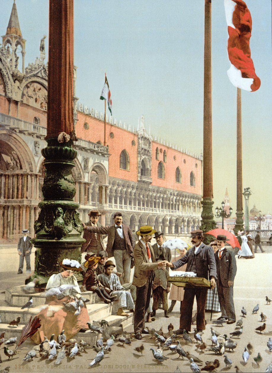 Mate duene på Markusplassen, Venezia, ca. 1900 av Italian Photographer