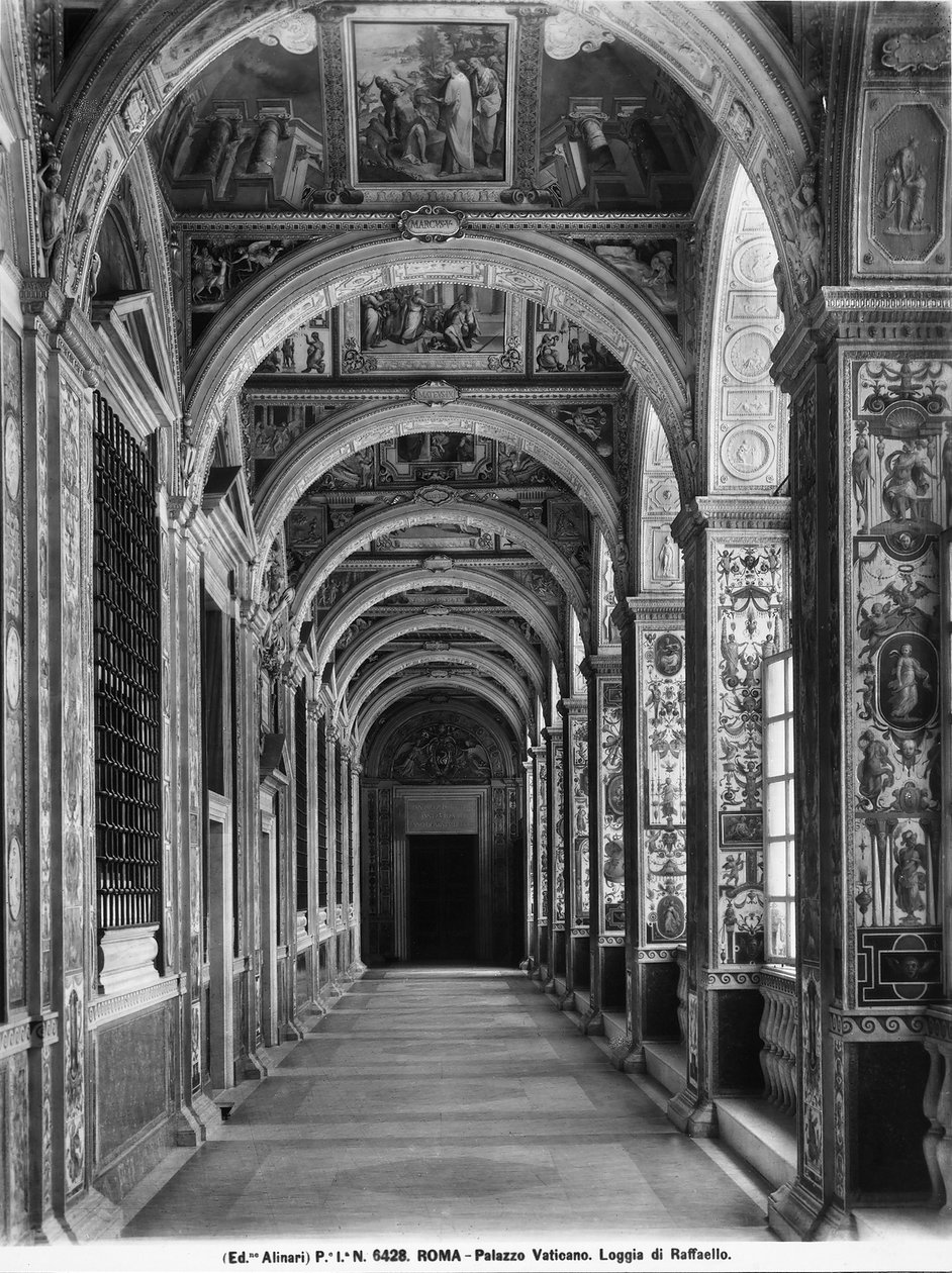 The Loggia of Raphael, Vatikanpalasset, Vatikanstaten (s/hvitt bilde) av Italian Photographer