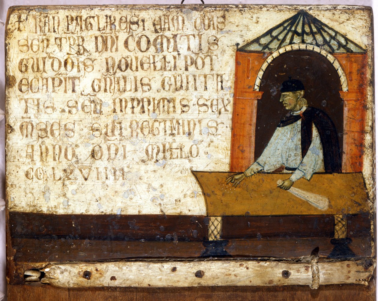 En kameraspråklig, som representerer betaling av skatter. Biccherna (omslaget til regnskapsregisteret til byen Siena) fra 1270. Nasjonalarkivet - Museo delle Tavolette de Biccherna, Siena. av Italian School