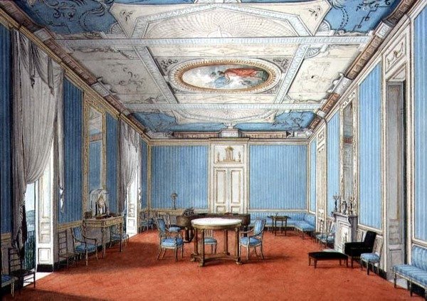 A Neo-Classical Neopolitan Palazzo Interiør, ca. 1830 (gouache og akvarell på papir) av Italian School