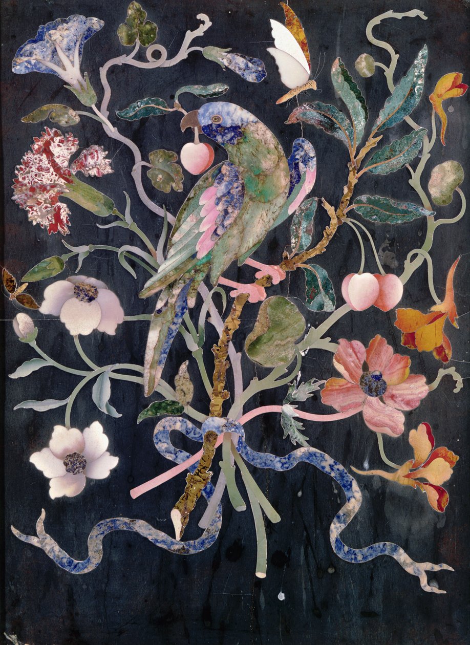 En parakitt i en bukett (pietra dura) av Italian School