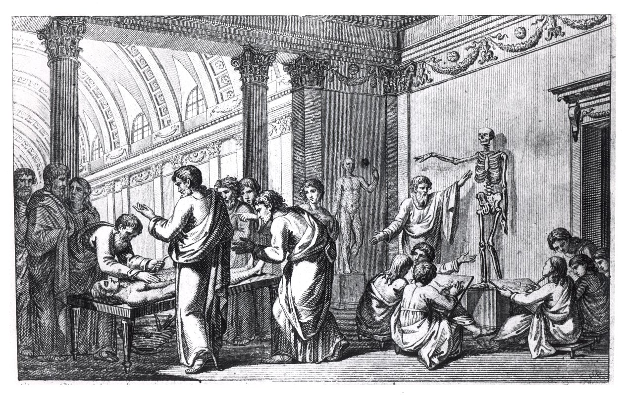 A School of Anatomy in Antiquity, fra Tabulae Anatomicae av Pietro Berrettini da Cortona (1596-1669) utgitt i Roma, 1778 av Italian School
