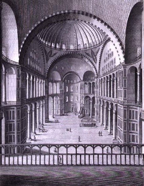 En utsikt over innsiden av moskeen Santa Sophia i Konstantinopel tatt i 1786, gravert av Domenico Pronti (fl.1788-1815) 1788 (gravering) av Italian School