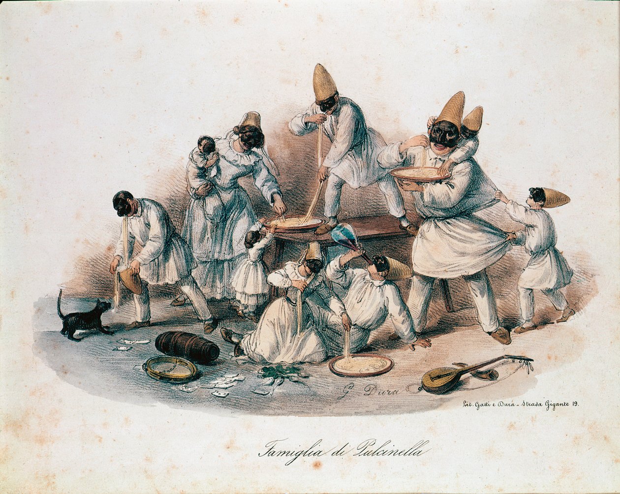 En familie med pulcinella (polichinelle) karakter av commedia dell