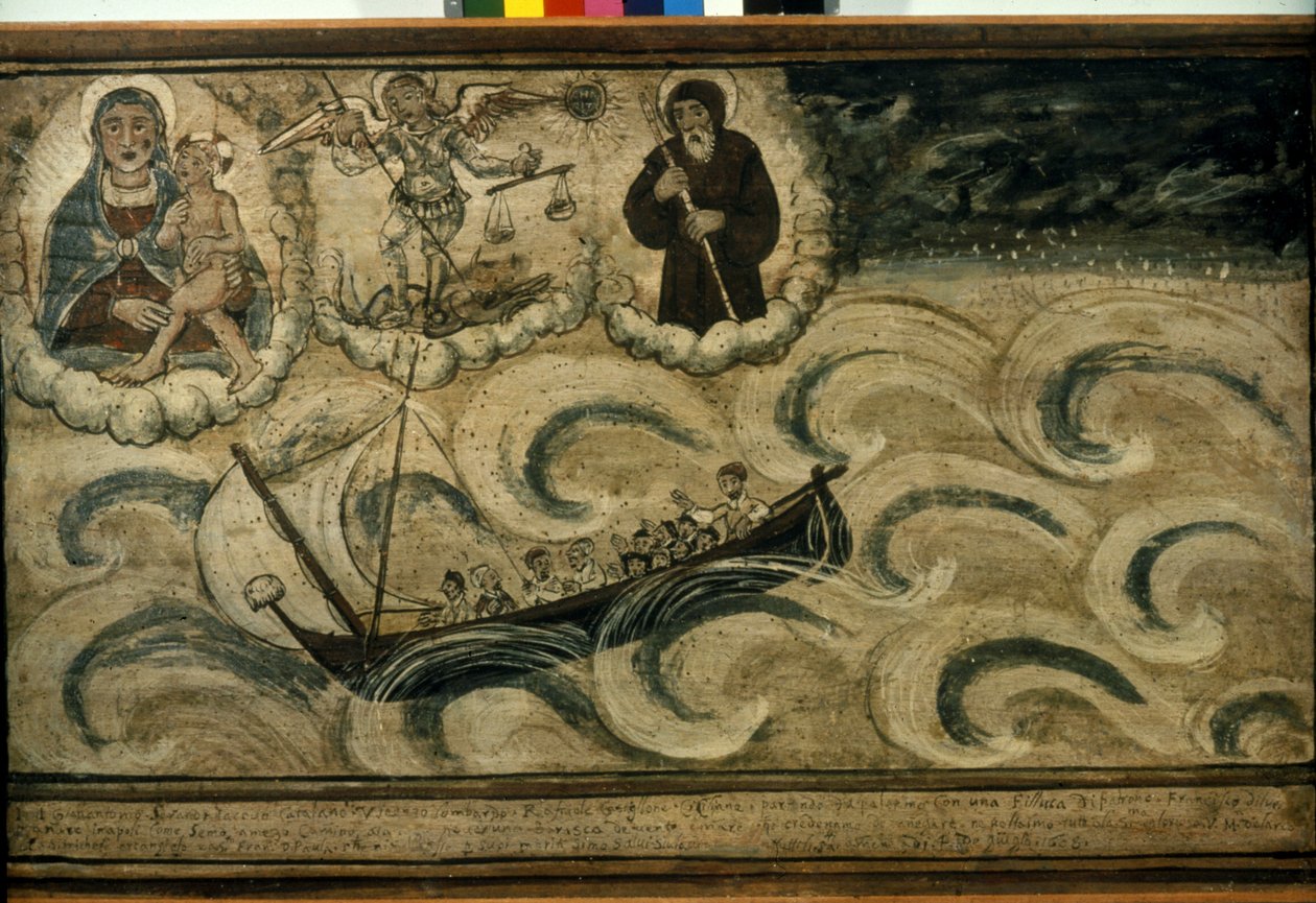 En fiskebåt på flukt fra stormen. Ex voto fra 1600-tallet fra kirken Madonna dell