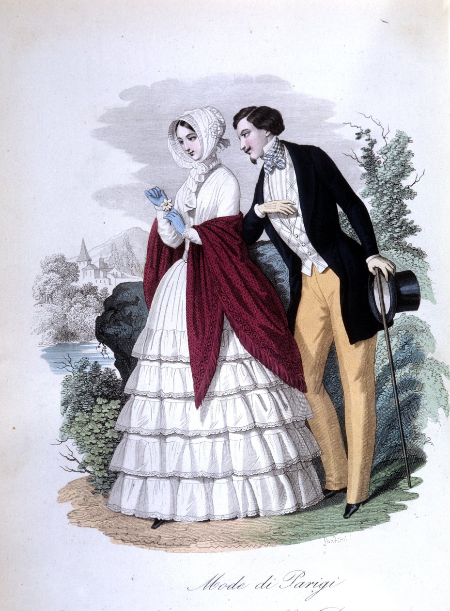 En galante scene: et elegant par fasjonable parisere. 1848 (gravering) av Italian School