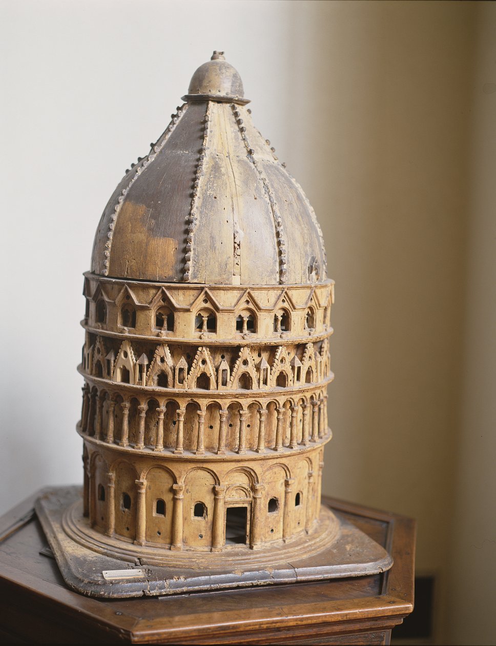 En modell av dåpskapellet i Pisa (tre) av Italian School