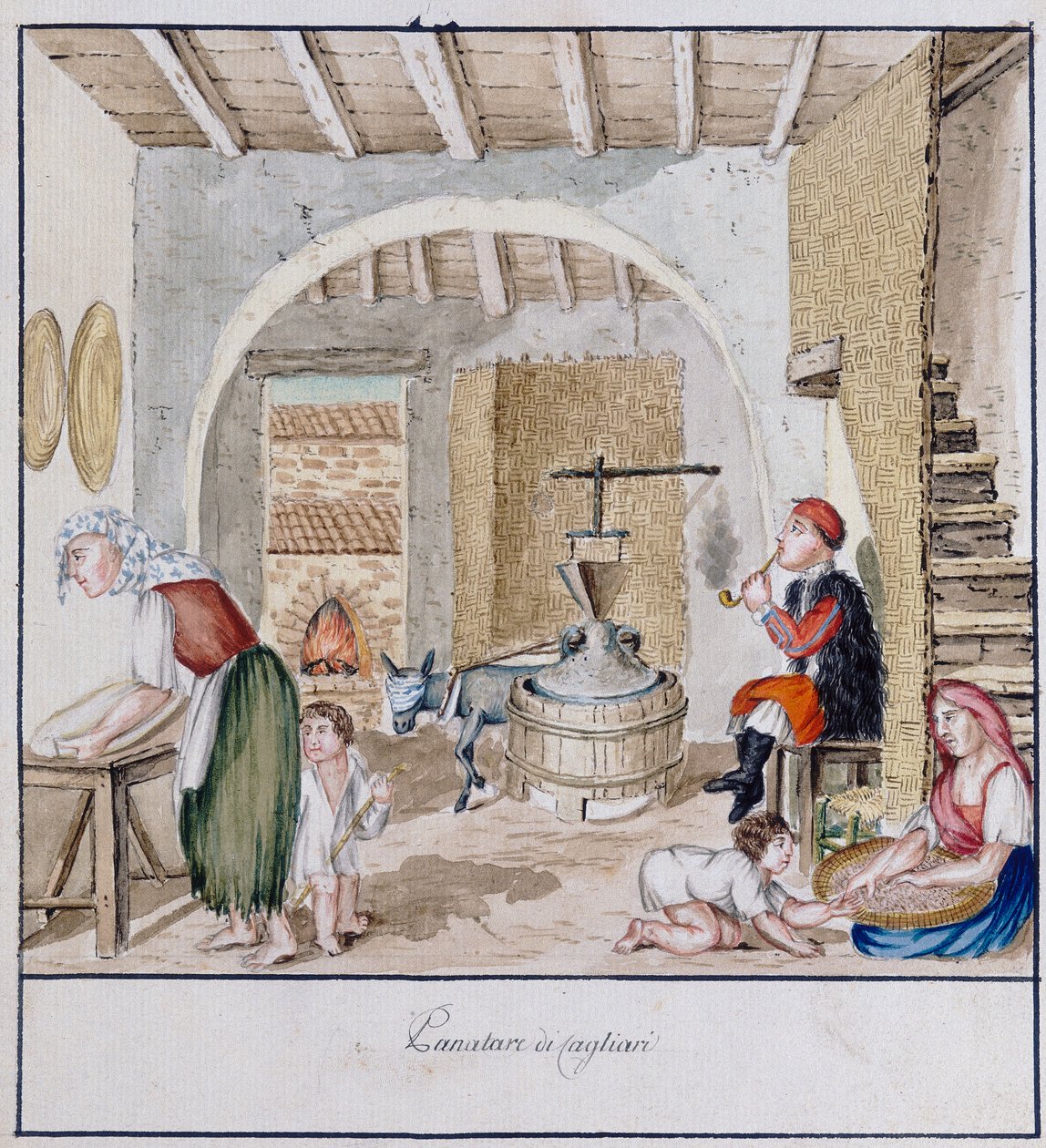 Et rustikk interiør i Cagliari, trykk ms. 258, Luzzetti-samlingen av Italian School