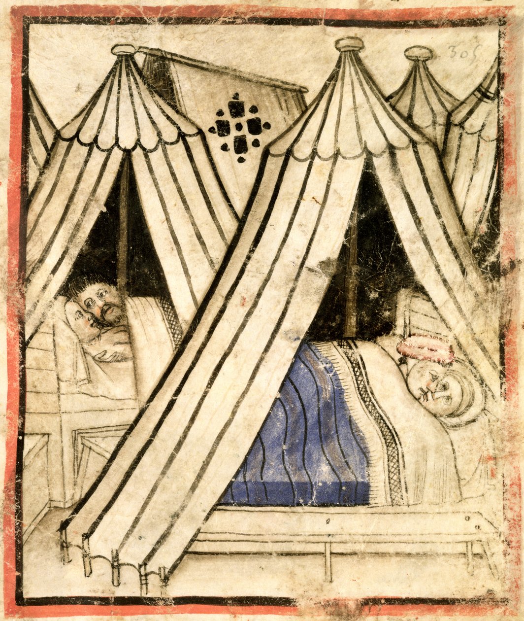 Legg til 15277 f.51 Israelittene hengir seg til seksuell umoral med de moabittiske kvinnene i teltene deres, ca. 1350-99 (vellum) av Italian School