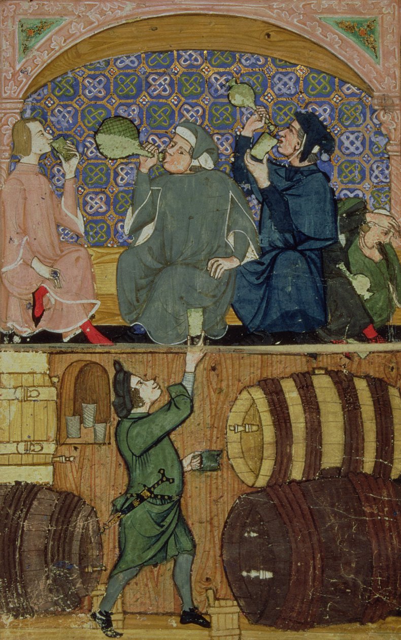 Legg til 27695 f.14 Drunkenness, fra Treatise on the Vices (vellum) av Italian School