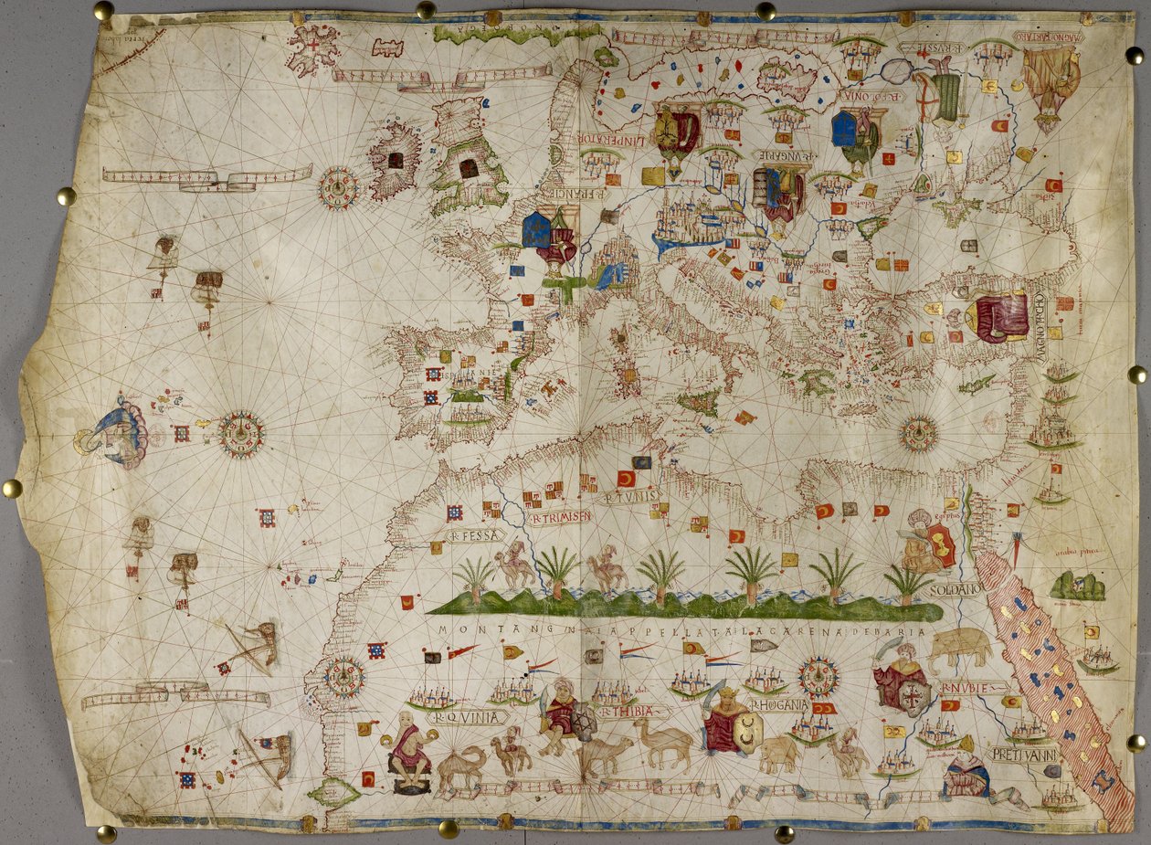 Legg til. 31318 B Kart over Europa, Lilleasia og Afrika, så langt sør som Cape Rosso, vellum av Italian School