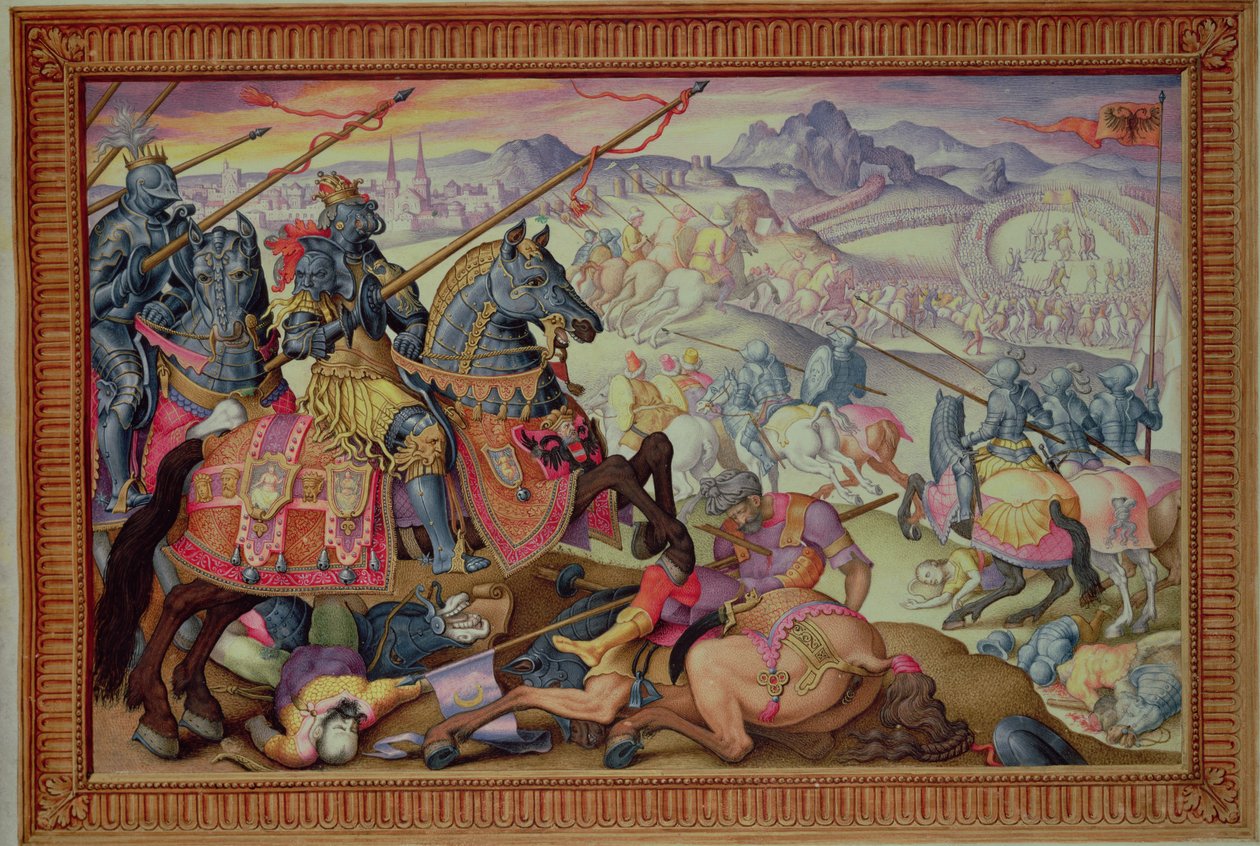 Legg til 33733 f.9 keiser Charles V og den osmanske hæren, fra "Victories of Emperor Charles V" (vellum) av Italian School