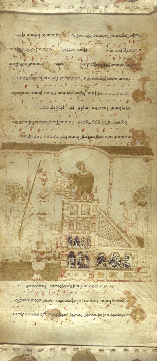 Legg til MS 30337 f.3-4 The Montecassino Exultet Roll, c.1075-1080 (vellum) av Italian School