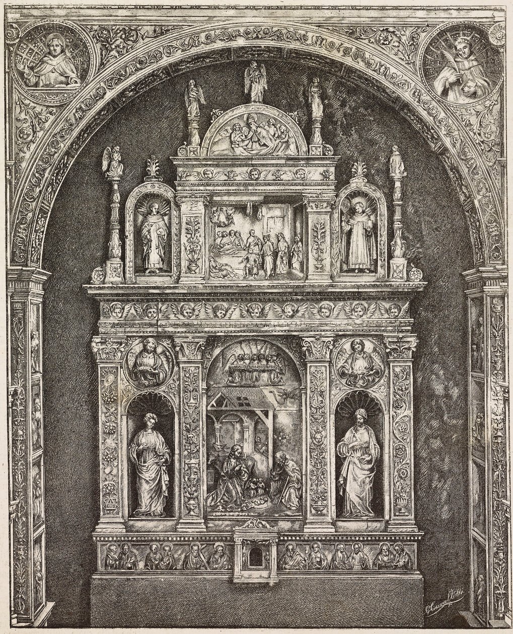 Alter i St Cita-kirken, av Antonello Gagini, Palermo, Italia, gravering fra tegning av G Cavallotti, fra L