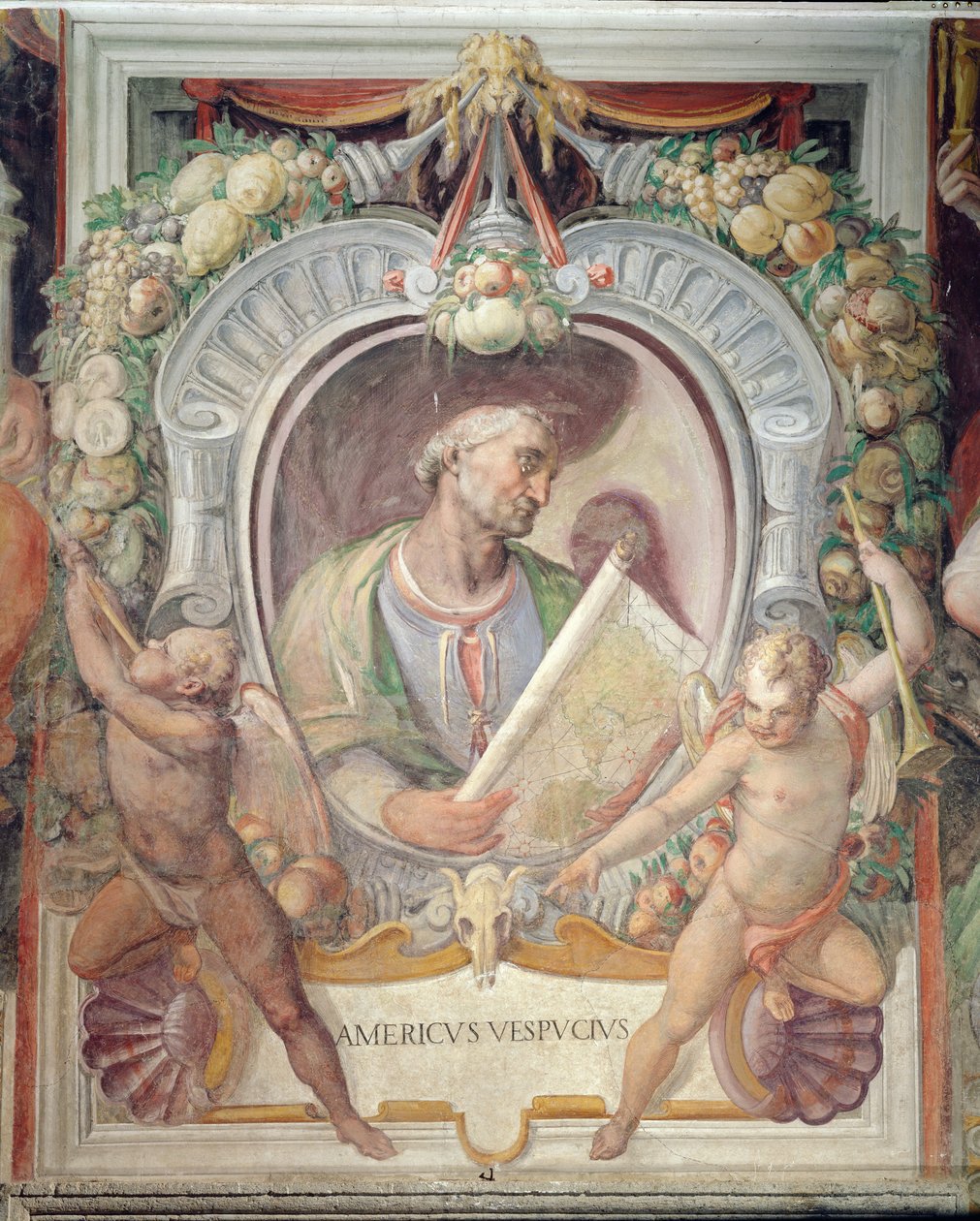 Amerigo Vespucci, i Sala del Mappamondo av Italian School