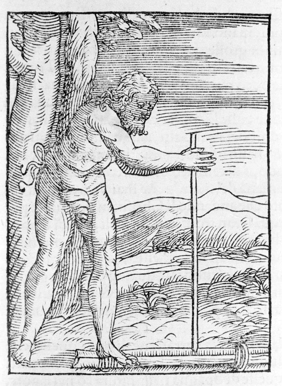 En indisk Tainos tenner bål ved å gni to trestykker. Gravering fra "" Navigationi og Viaggi"" av Giovanni Battista Ramusio (1485-1557), vol. III, Venezia 1565. av Italian School