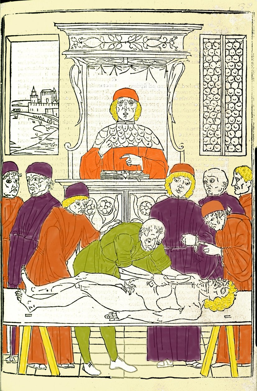 Anatomisk disseksjon. Gravering fra en godbit av medisin av Gerolamo Cardano (Cardano) (Cardanus Hieronymus), Firenze av Italian School