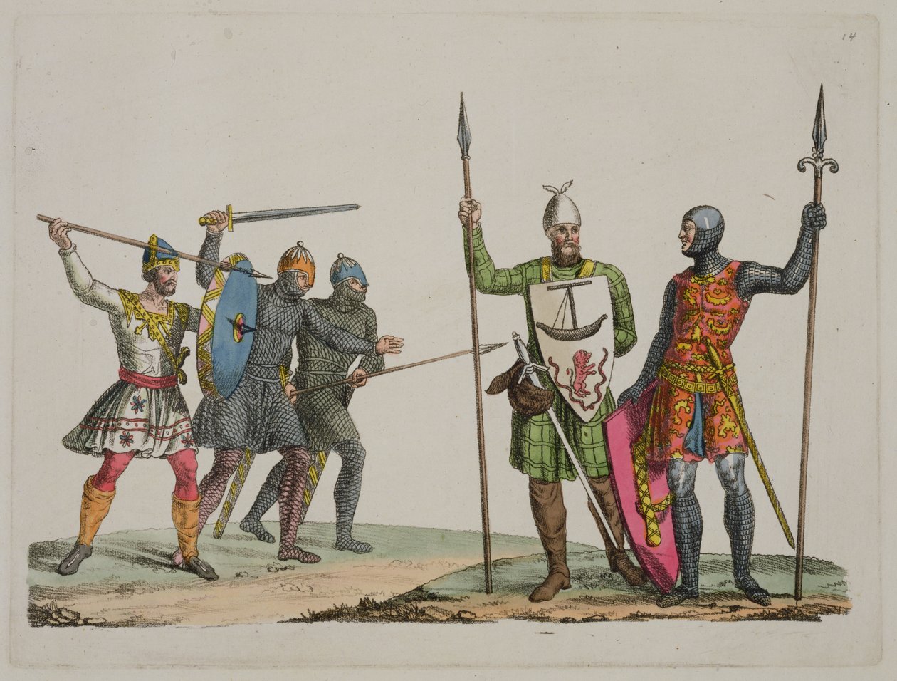 Anglo-Saxon Warriors, plate 14 fra The History of the Nations (akvatint) av Italian School