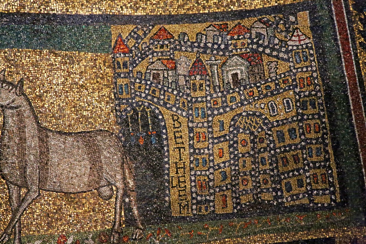 Apsis detalj, Betlehem og sauer (mosaikk) av Italian School