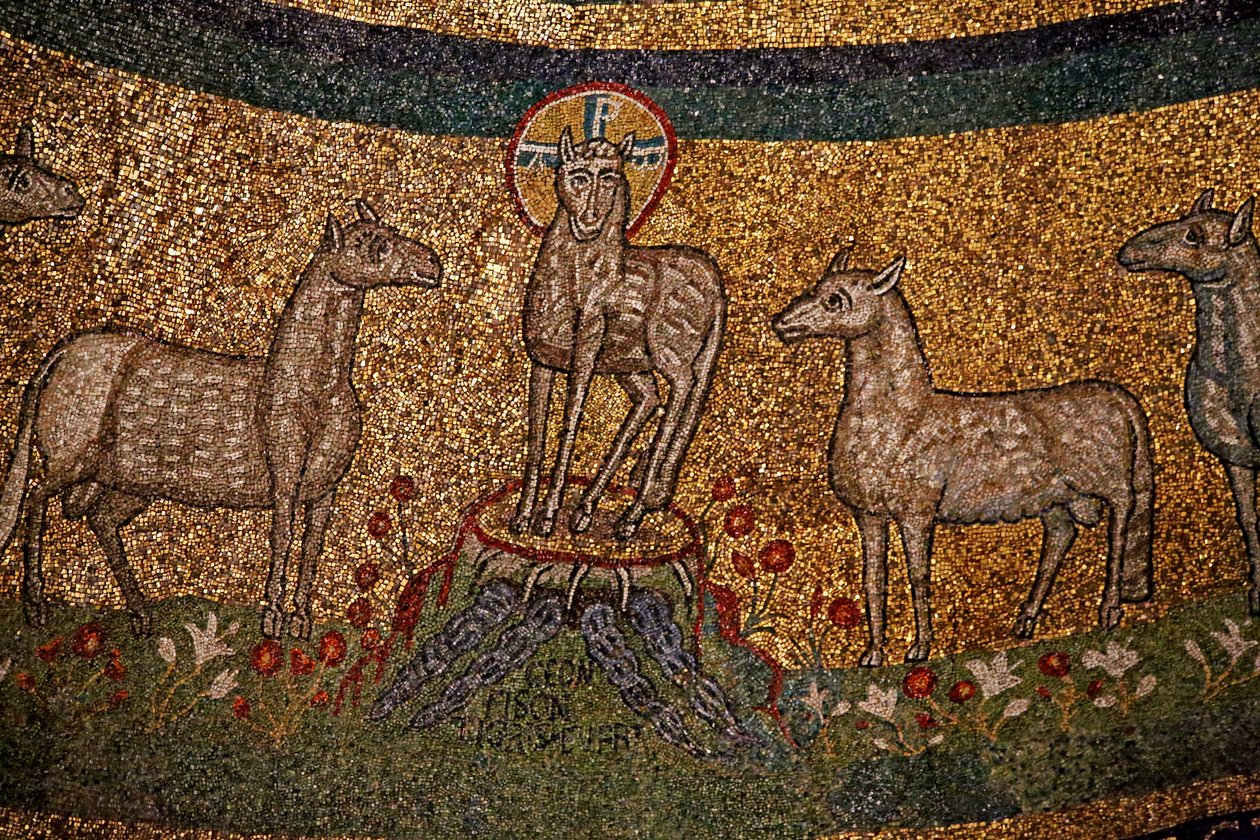 Apsis mosaikk med Kristus som påskelammet og sauene (mosaikk) av Italian School