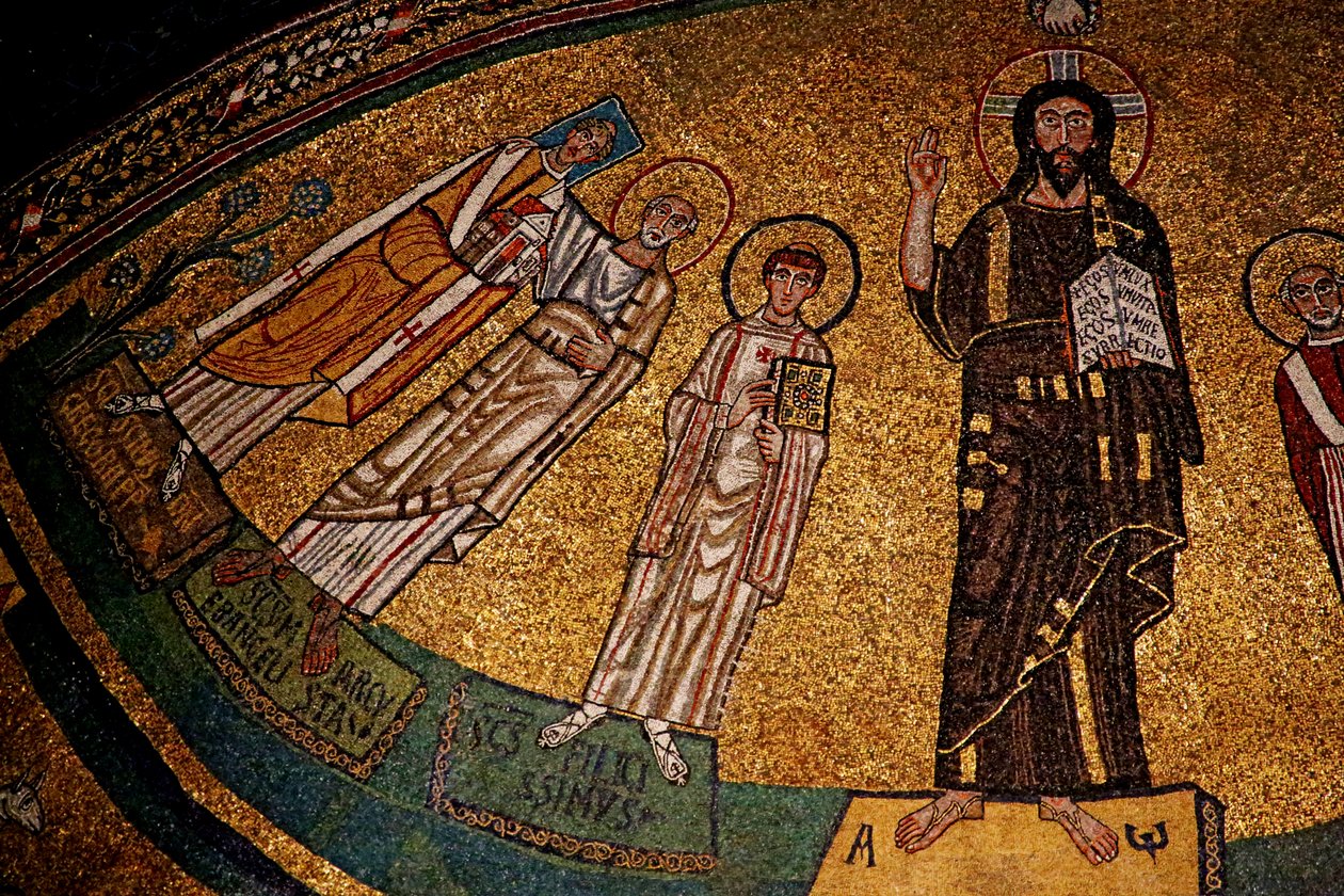 Apsis med Kristus, helgener og pave Gregor IV (mosaikk) av Italian School