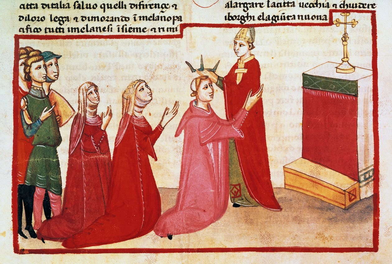 Erkebiskop av Milano kroner Henry VII og hans kone av Italian School