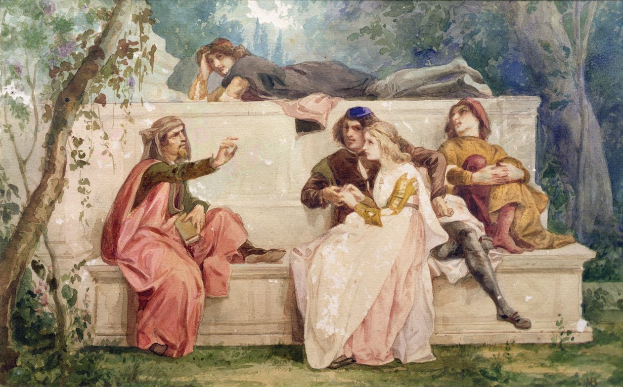 Ariosto og Tiziano (akvarell på papir) av Italian School