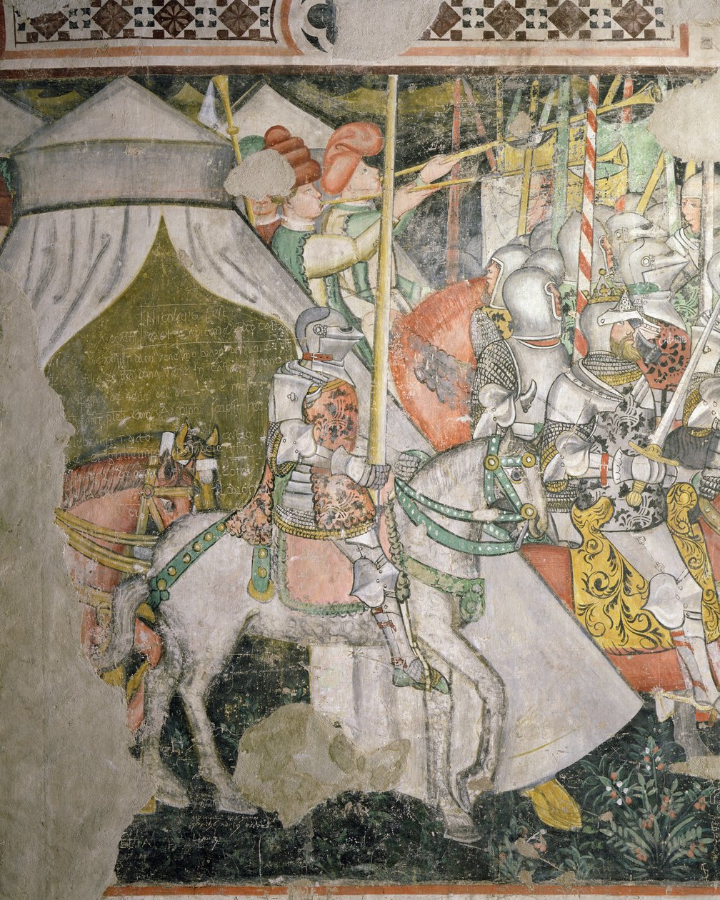 Hæren til hest, detalj av en kampscene (fresco) av Italian School