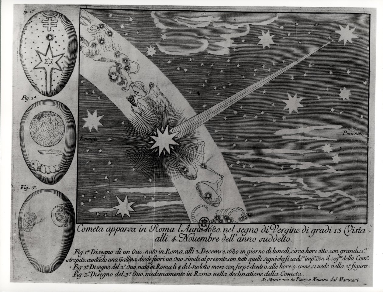 Astrologisk diagram av kometen som dukket opp i Roma under Jomfruen og forble synlig til november 1680 av Italian School