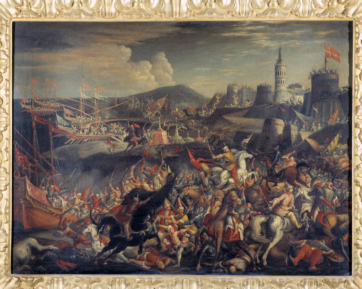 Angrep av saracenerne på øya Malta, forsvart av Knights Hospitaller i 1565 av Italian School