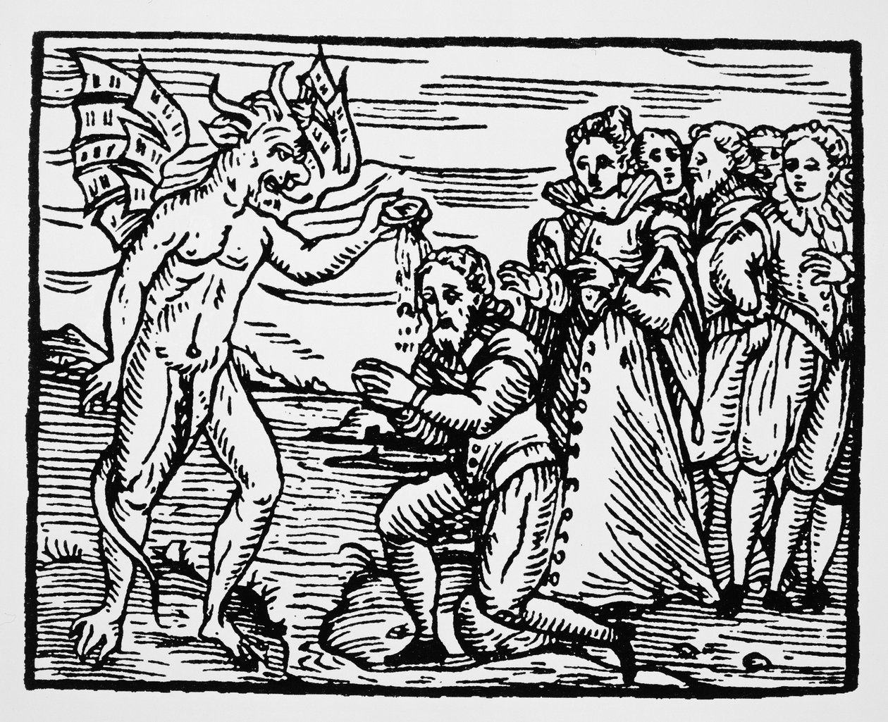 Baptism by the Devil, kopi av en illustrasjon fra Compendium Maleficarum av Fr M Guaccius, Milano 1608, brukt i History of Magic, utgitt sent på 1800-tallet av Italian School