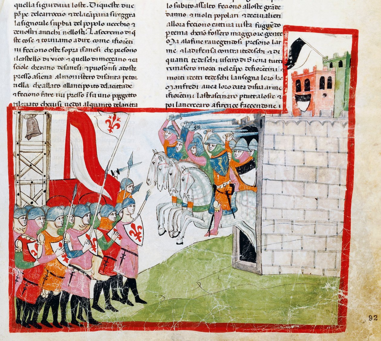 Battle of Montaperti, miniatyrer av Pacino di Buonaguida (ca 1280-før 1340) fra Nuova Cronica, av Giovanni Villani, manuskript Chigiano L VIII 296 av Italian School