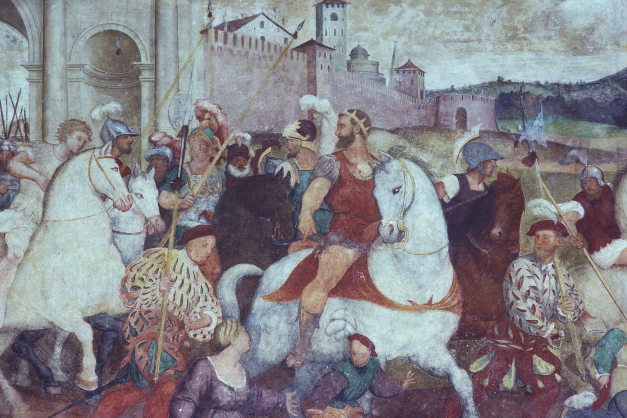 Kampscene utenfor bymuren, ca. 1460-tallet (fresco) av Italian School